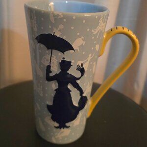 Disney Mary Poppins Tall Mug Tape Measure Handle Whole World at your Feet Blue